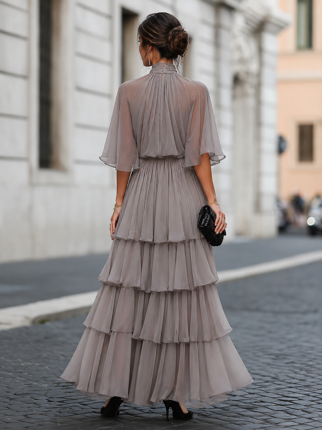 Elena | Tiered Pleated Maxi Dress With Sleeves - ginlerie 7