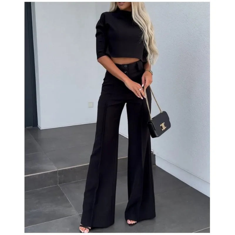 Elena | Two-Piece Crop Top and Wide-Leg Trousers Set - ginlerie 2