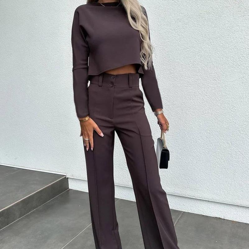 Elena | Two-Piece Crop Top and Wide-Leg Trousers Set - ginlerie 5