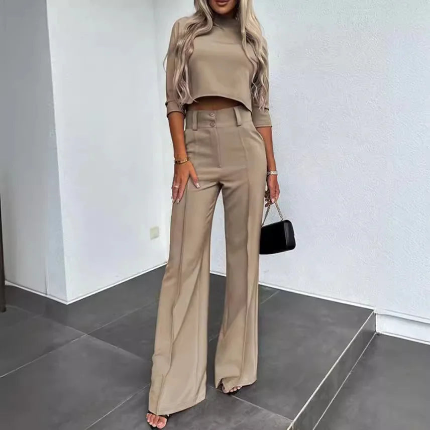 Elena | Two-Piece Crop Top and Wide-Leg Trousers Set - ginlerie 7