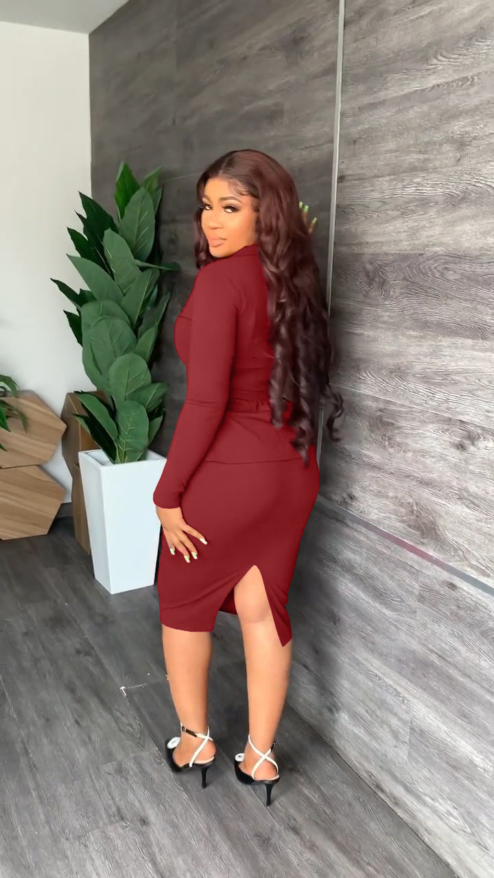 Elena | V-Neck Button Front Blazer and Pencil Skirt Set - ginlerie 5