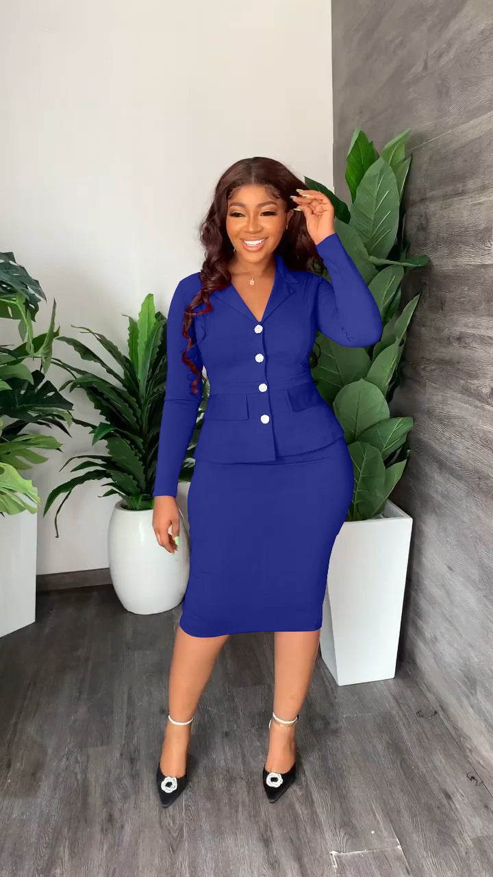Elena | V-Neck Button Front Blazer and Pencil Skirt Set - ginlerie 9