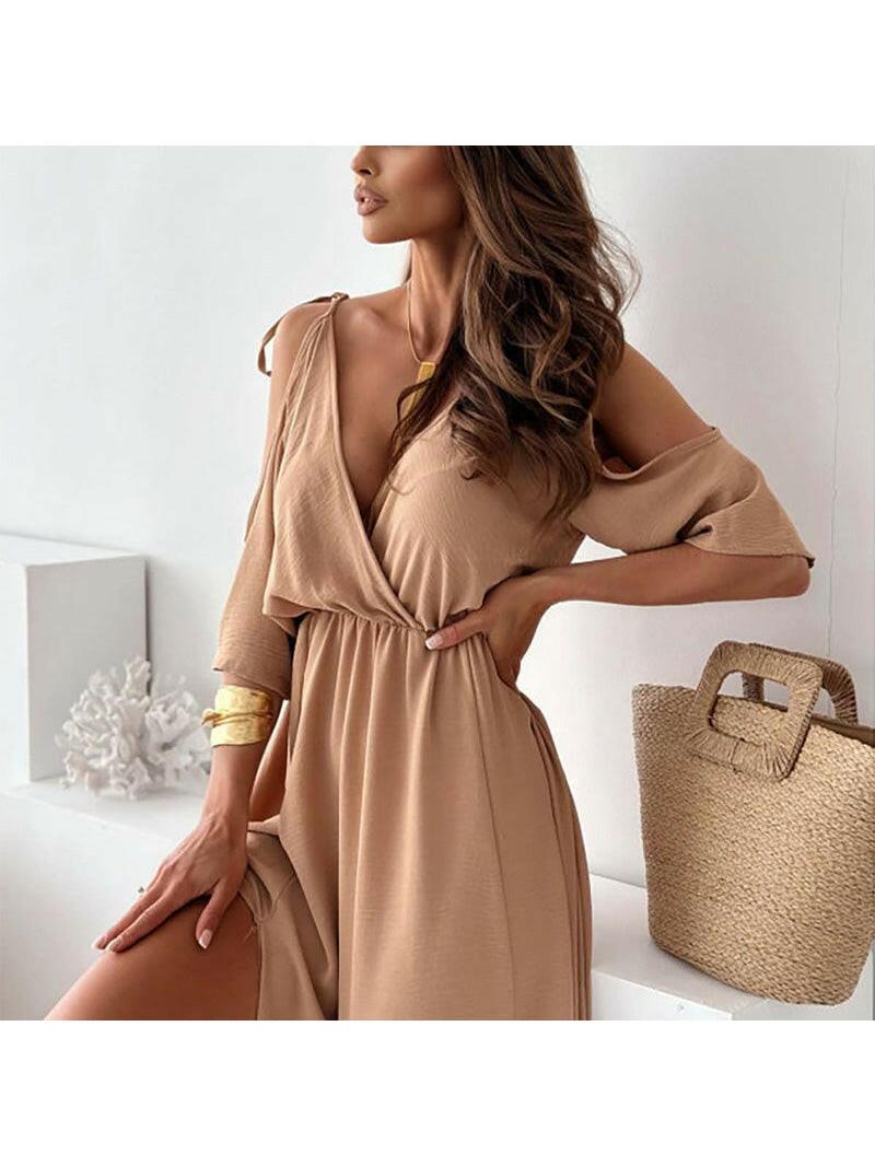 Elena | V-Neck Slit Maxi Dress - ginlerie 3