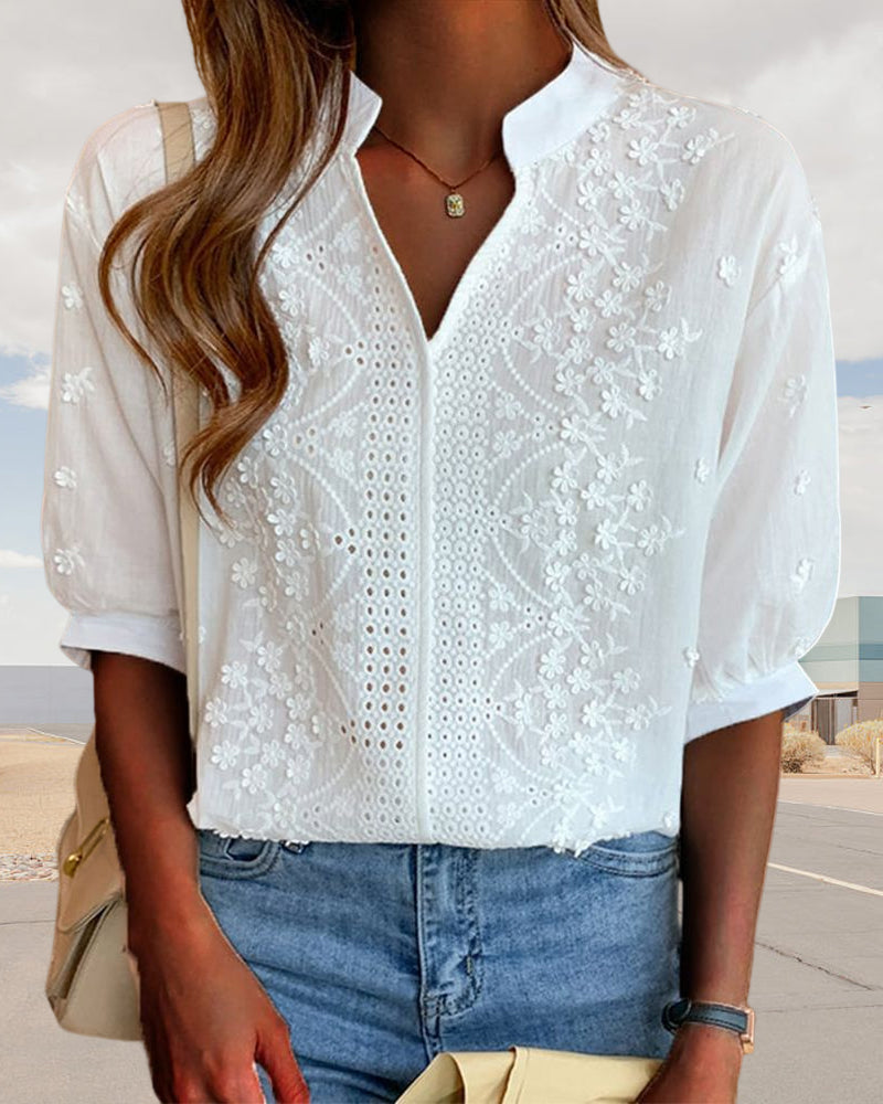 Elena | V Neck Puff Sleeve Blouse - ginlerie 3