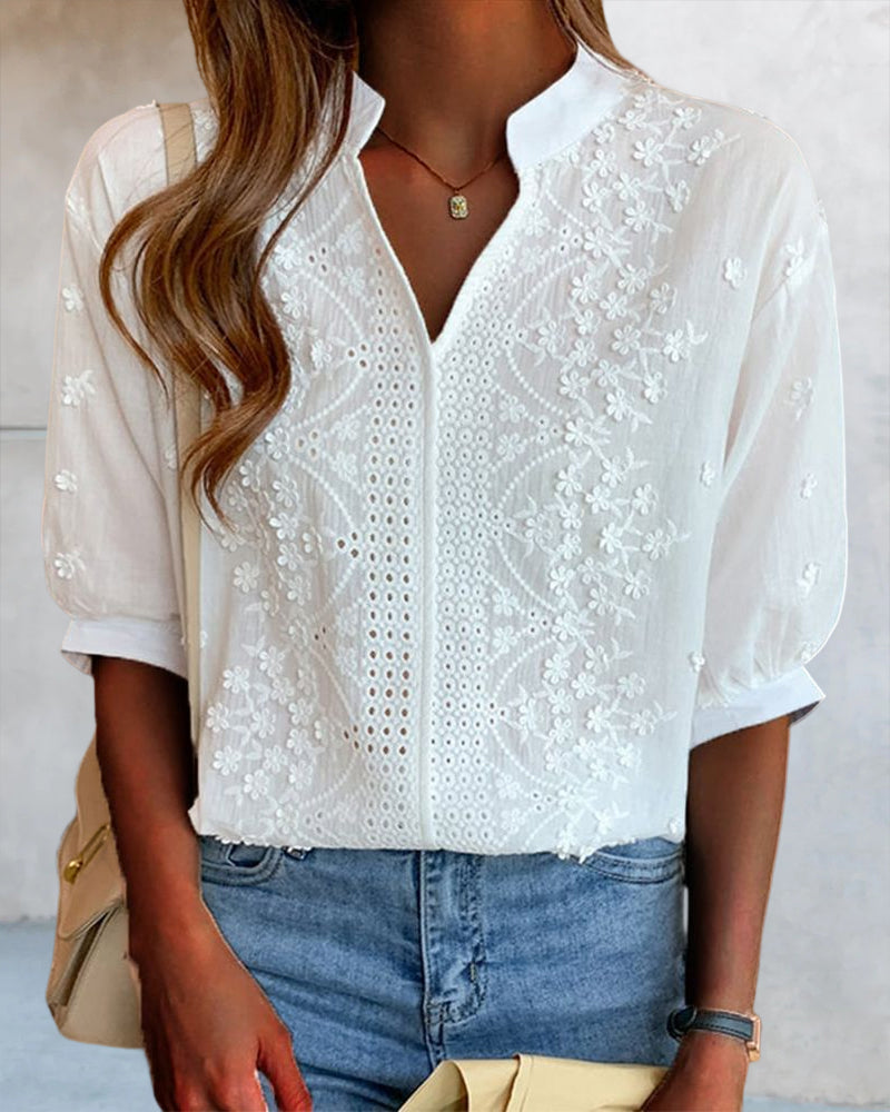 Elena | V Neck Puff Sleeve Blouse - ginlerie 5
