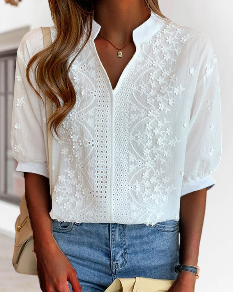 Elena | V Neck Puff Sleeve Blouse - ginlerie 6