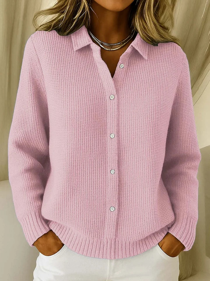 Elena | Waffle Knit Cardigan Sweater - ginlerie 1