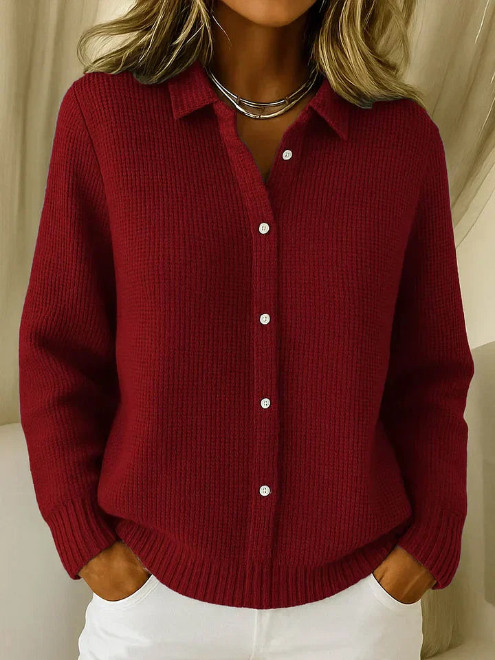 Elena | Waffle Knit Cardigan Sweater - ginlerie 2