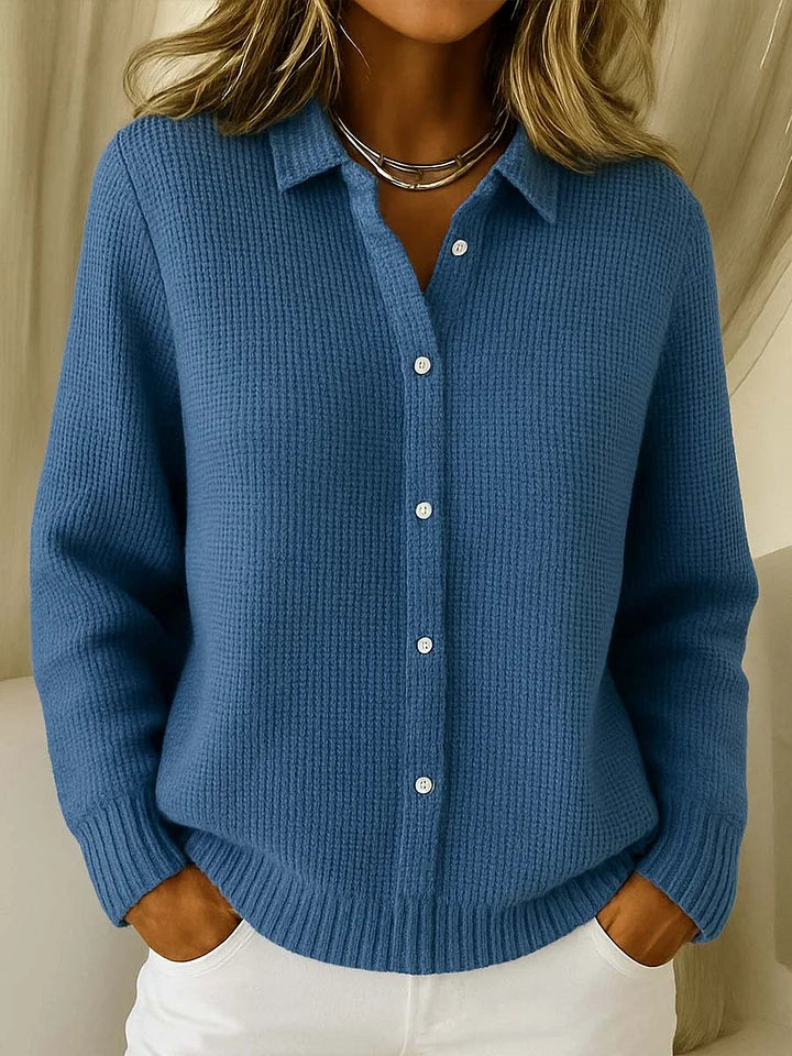 Elena | Waffle Knit Cardigan Sweater - ginlerie 3