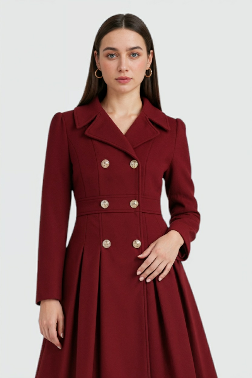 Elena | Warm Long Burgundy Trench Coat - ginlerie 1