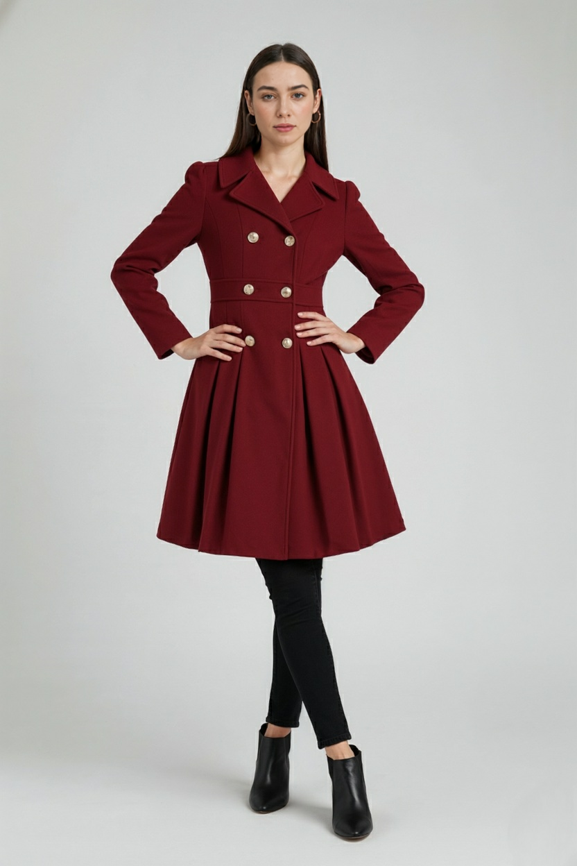 Elena | Warm Long Burgundy Trench Coat - ginlerie 2
