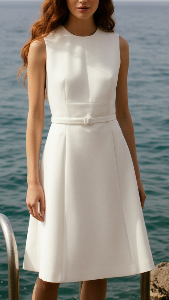 Faux Leather Belted Mini Dress with Sculpted Silhouette – Sleeveless High-Neck Design 0