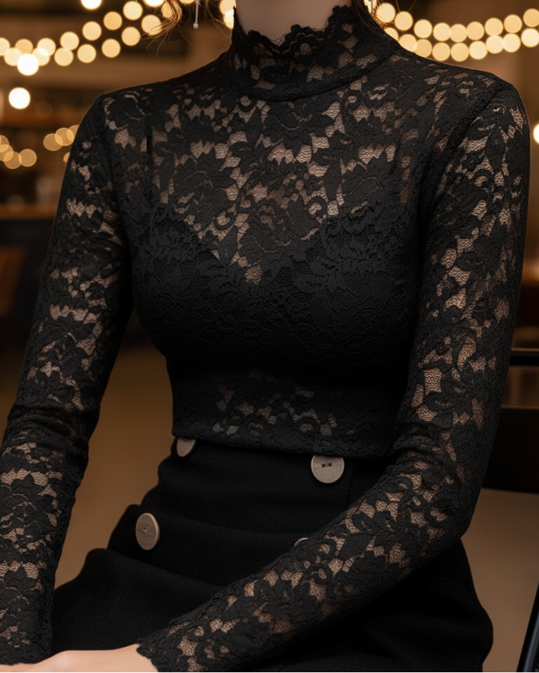 Floral Lace High Neck Blouse with Long Sleeves – Elegant Feminine Top 5