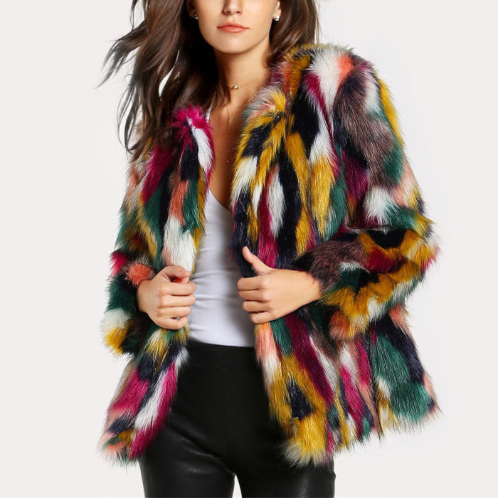 Freya | Multi-Colored Faux Fur Coat - ginlerie 0