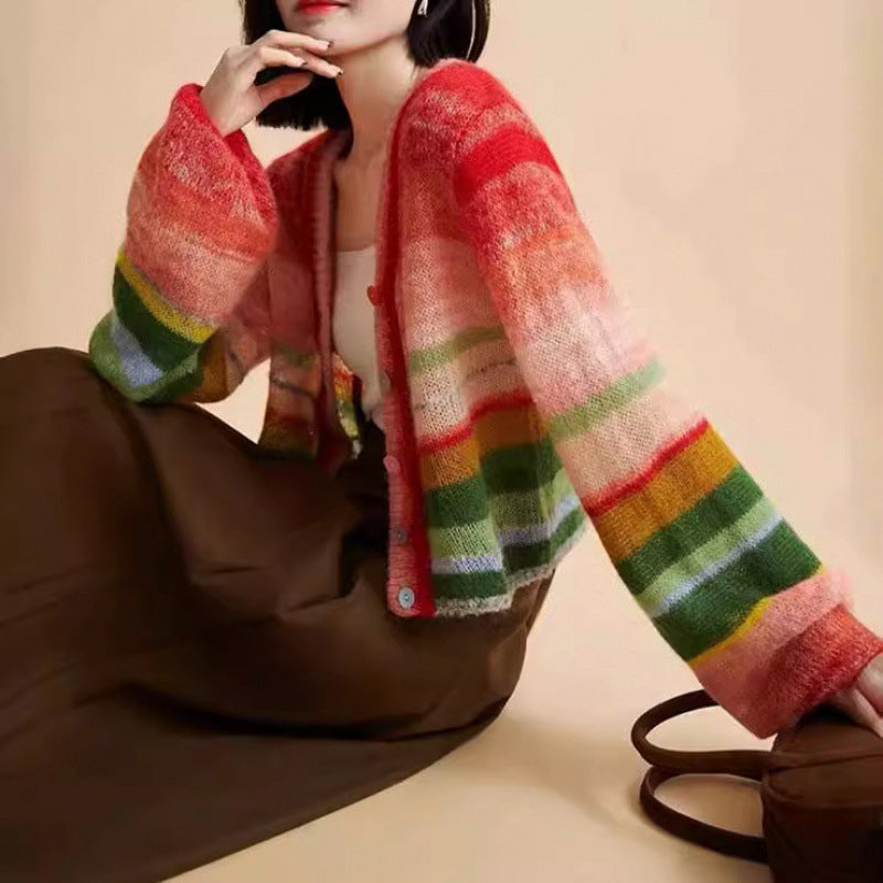 Freya | Relaxed Rainbow Knitted Cardigan - ginlerie 0