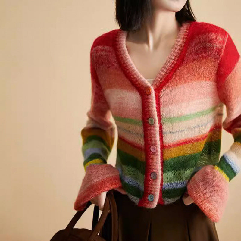 Freya | Relaxed Rainbow Knitted Cardigan - ginlerie 1