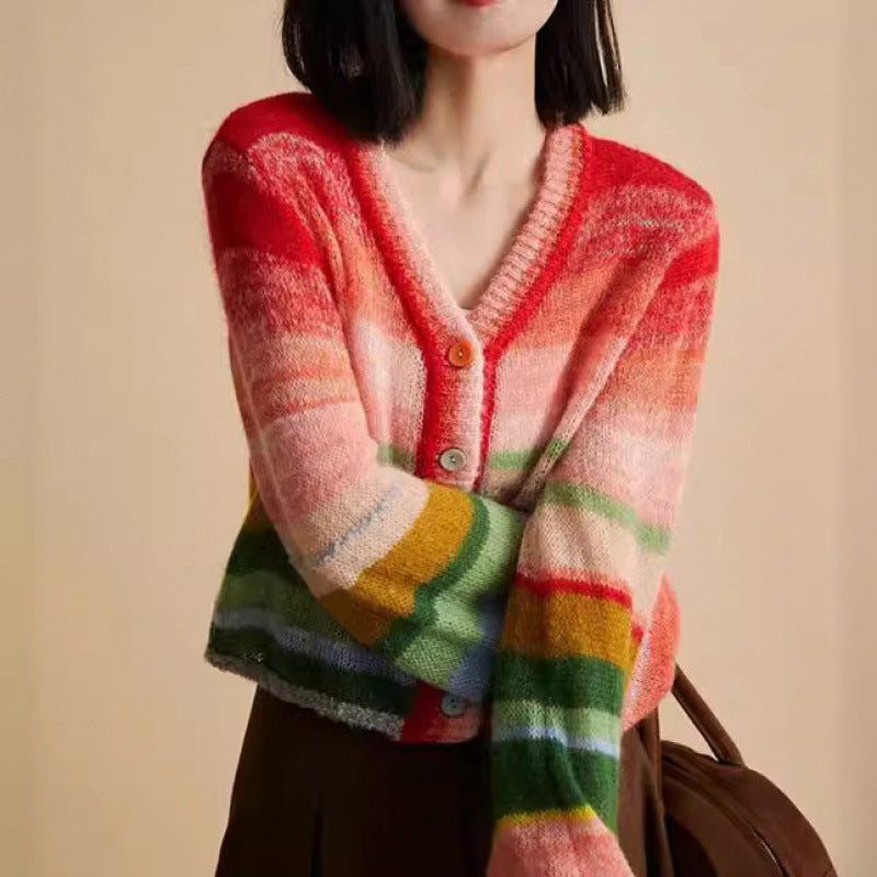 Freya | Relaxed Rainbow Knitted Cardigan - ginlerie 2