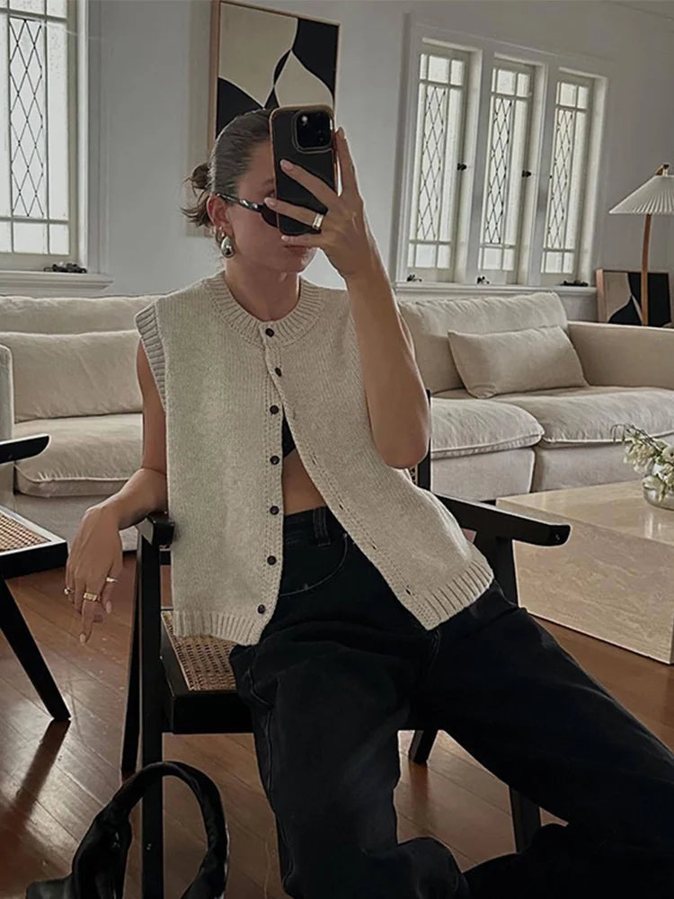 Freya | Sleeveless Knit Vest Cardigan - ginlerie 7