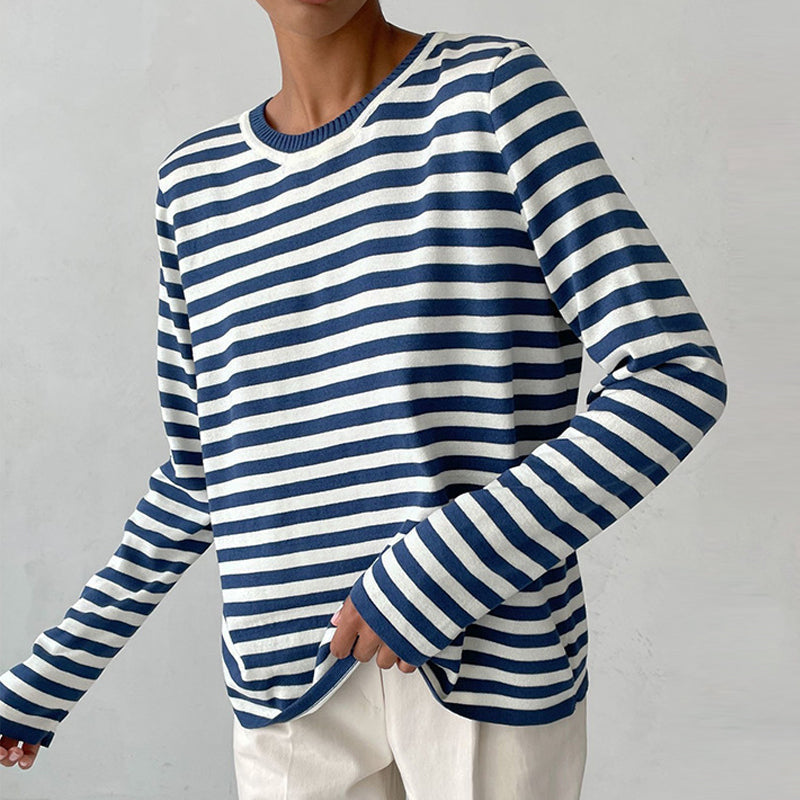 Freya | Striped Cotton Pullover Sweater - ginlerie 0