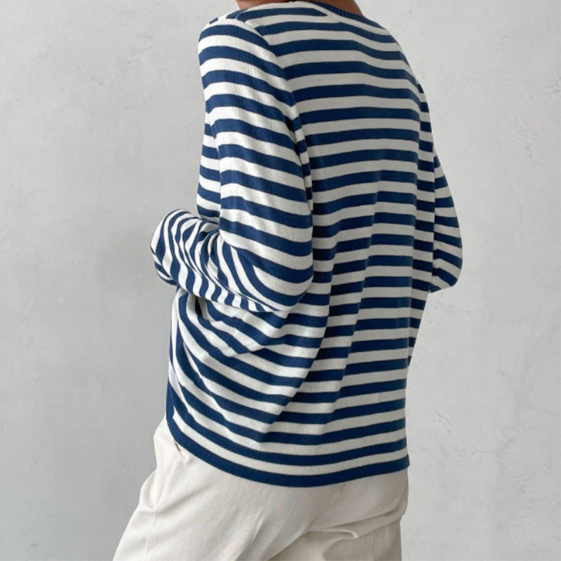 Freya | Striped Cotton Pullover Sweater - ginlerie 1