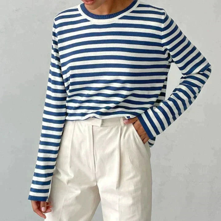 Freya | Striped Cotton Pullover Sweater - ginlerie 2