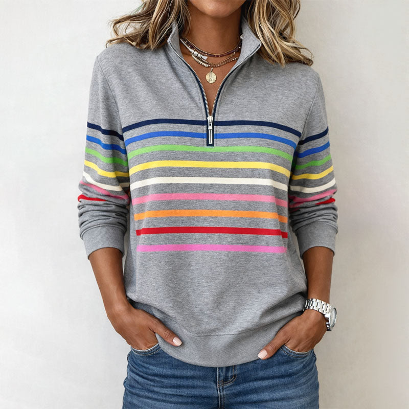 Freya | Striped Half-Zip Sweatshirt - ginlerie 0