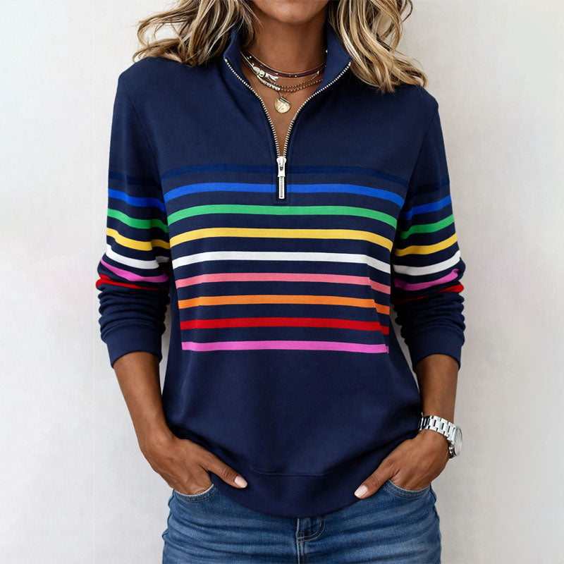 Freya | Striped Half-Zip Sweatshirt - ginlerie 2