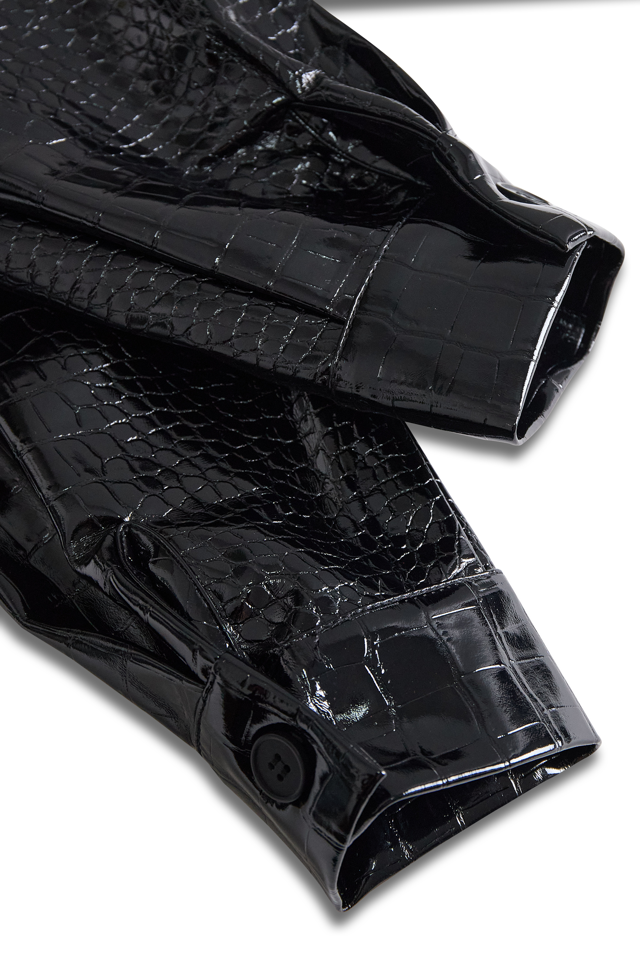Glossy Black Crocodile Embossed Long Sleeve Shirt for Modern Luxury Style 4
