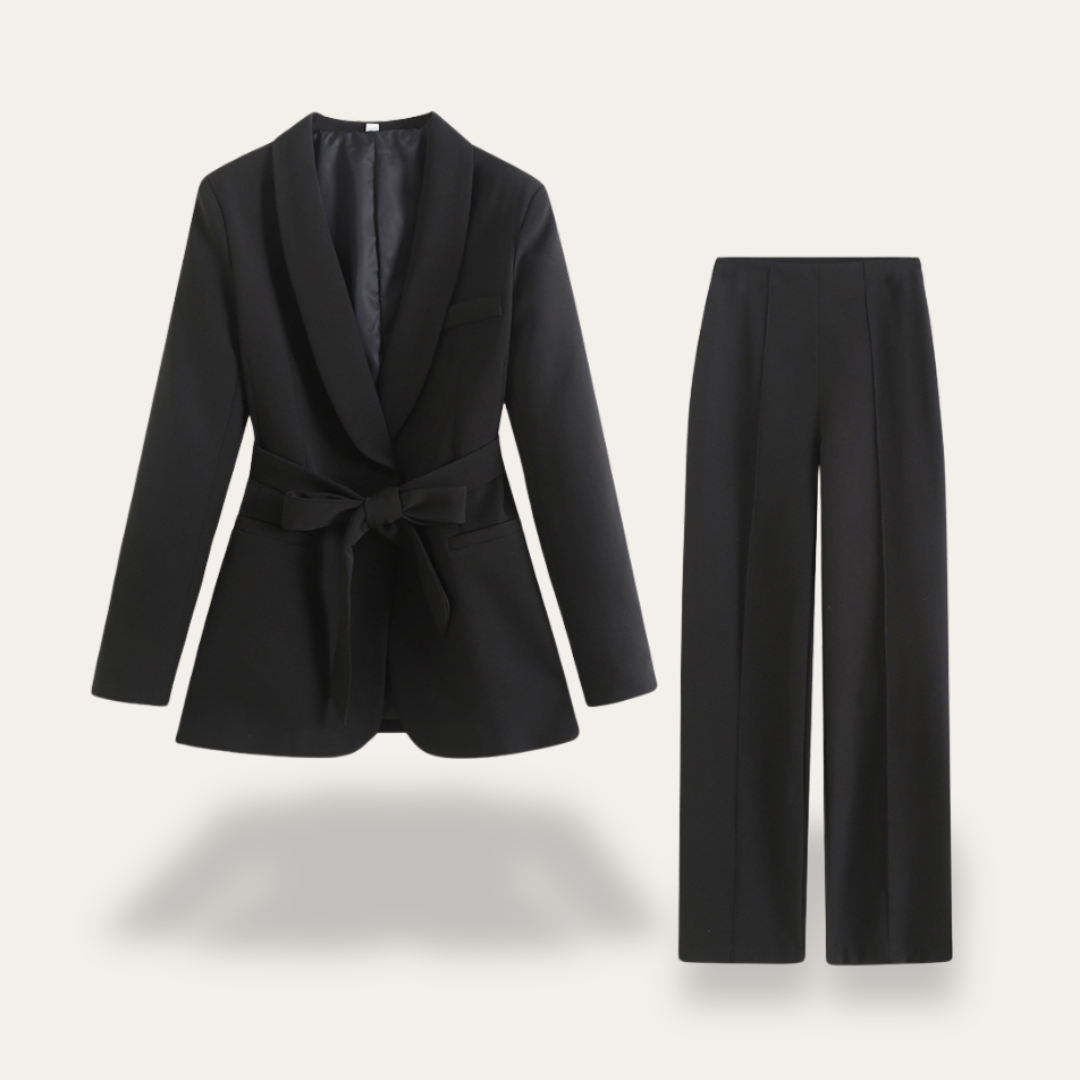 Hazel | Belted Blazer and Wide Leg Trousers Set - ginlerie 3