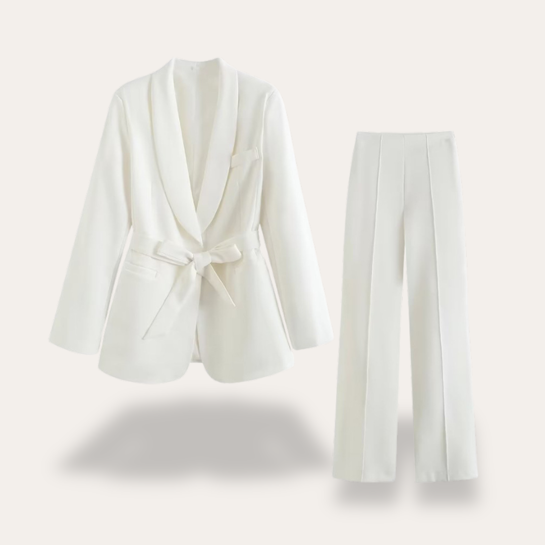 Hazel | Belted Blazer and Wide Leg Trousers Set - ginlerie 4