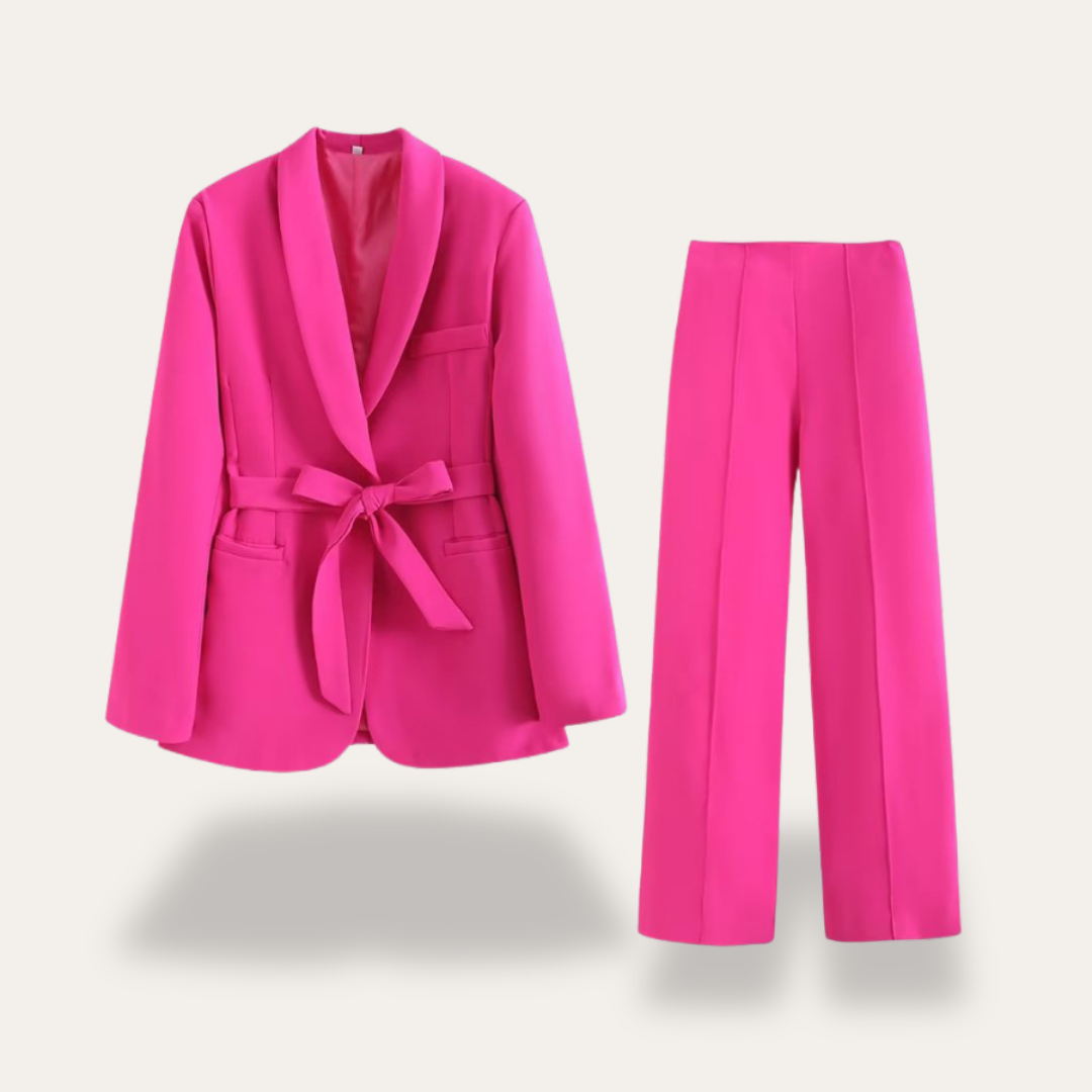 Hazel | Belted Blazer and Wide Leg Trousers Set - ginlerie 6