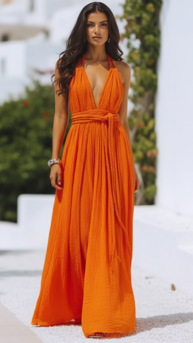Isla | Halter Pleat Maxi Dress - ginlerie 0