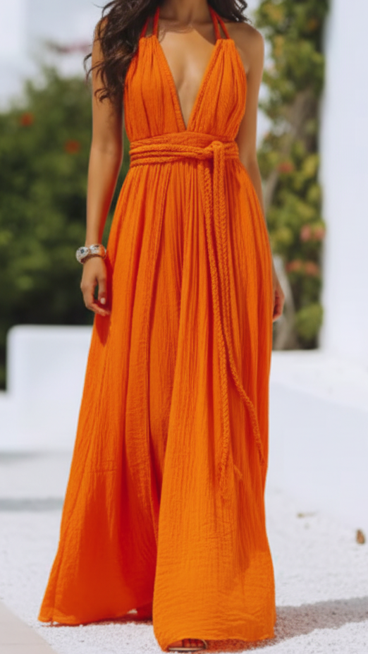 Isla | Halter Pleat Maxi Dress - ginlerie 1