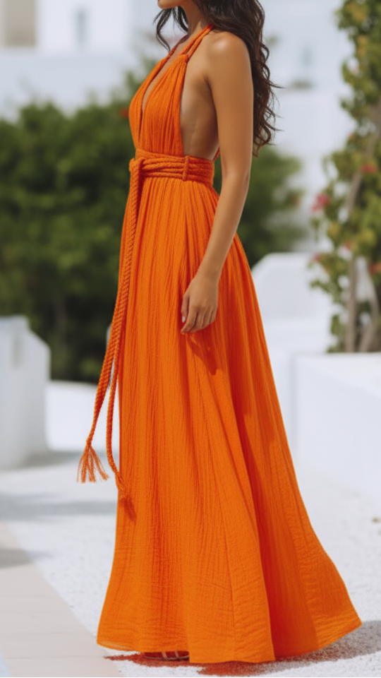 Isla | Halter Pleat Maxi Dress - ginlerie 2