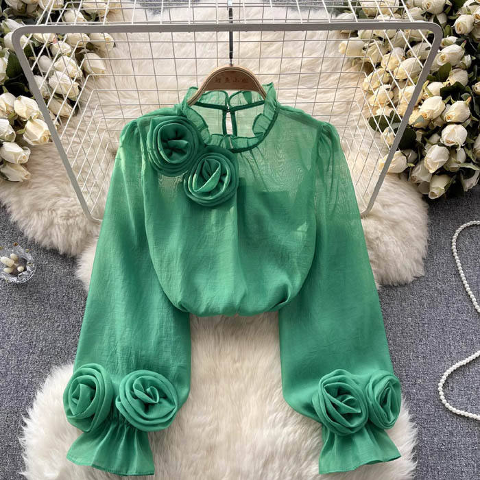 Isla | Sculptural Blouse with 3D Roses - ginlerie 3