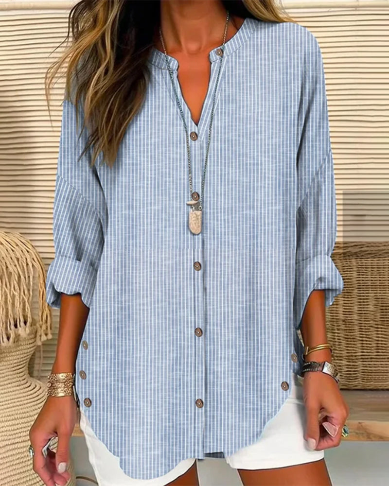 Isla | Striped Button Blouse - ginlerie 0