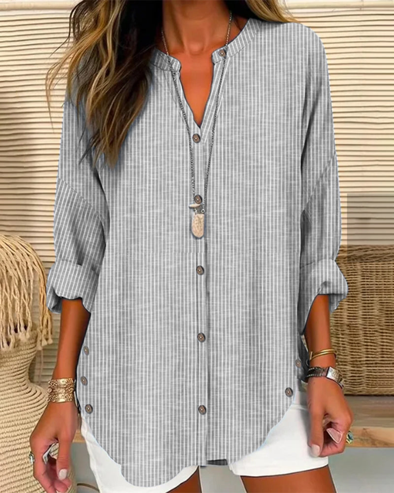 Isla | Striped Button Blouse - ginlerie 2