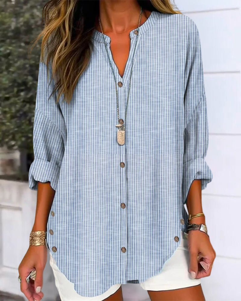 Isla | Striped Button Blouse - ginlerie 3