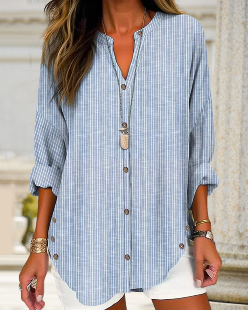 Isla | Striped Button Blouse - ginlerie 5
