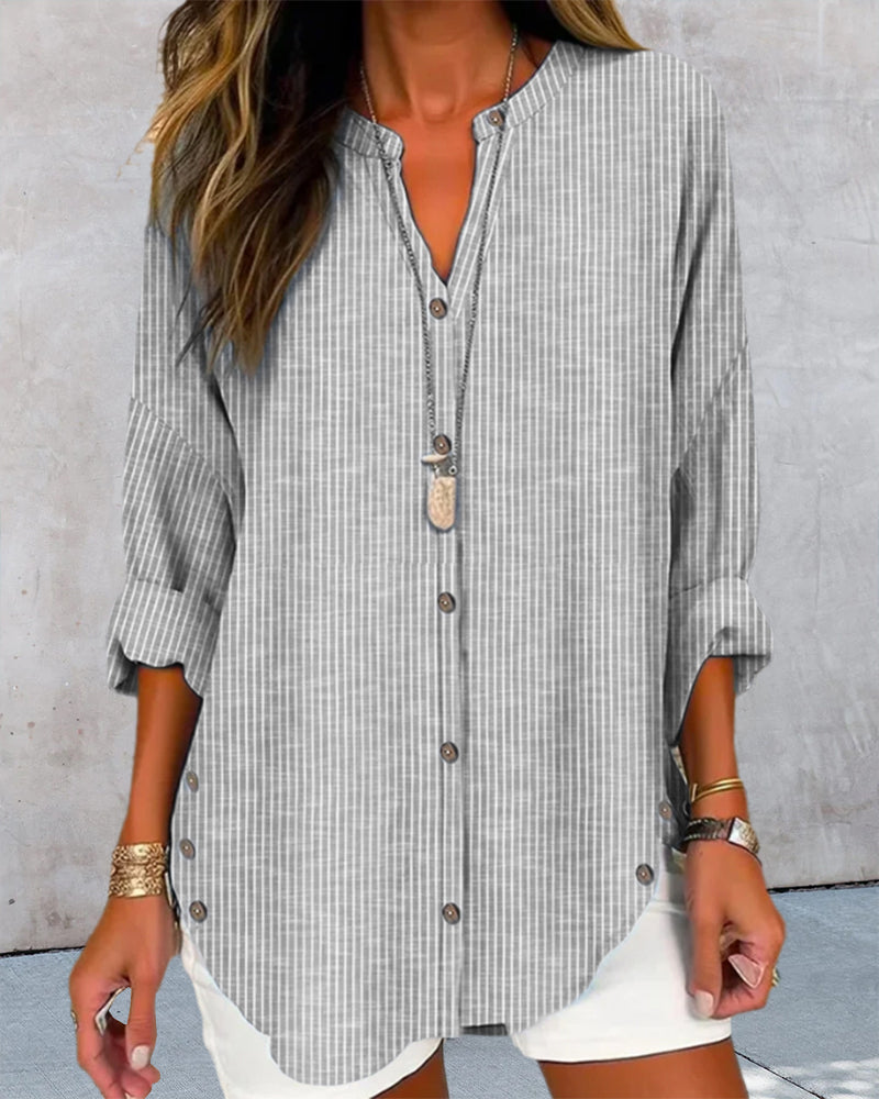 Isla | Striped Button Blouse - ginlerie 6
