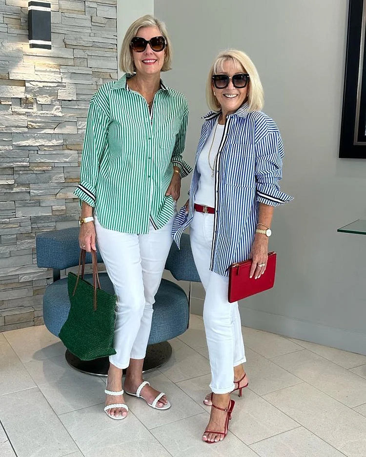 Jade | Classic Striped Button Shirt - ginlerie 2