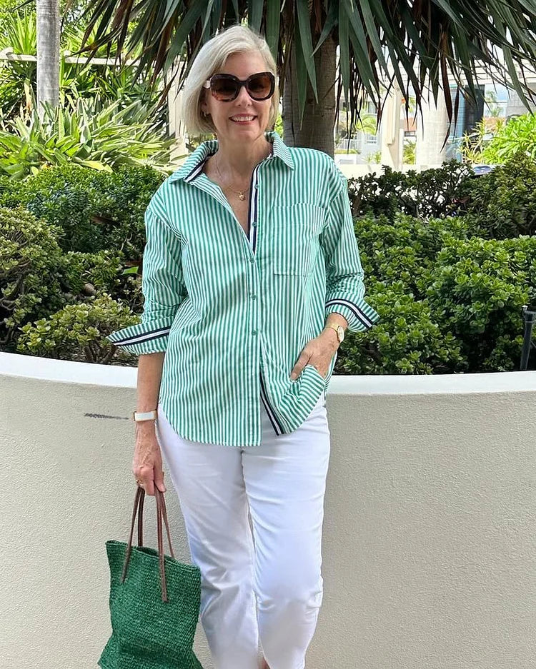 Jade | Classic Striped Button Shirt - ginlerie 3