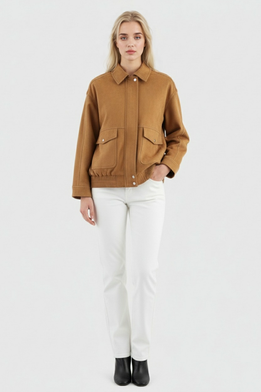 Kira | Brown Suede Bomber Jacket - ginlerie 2