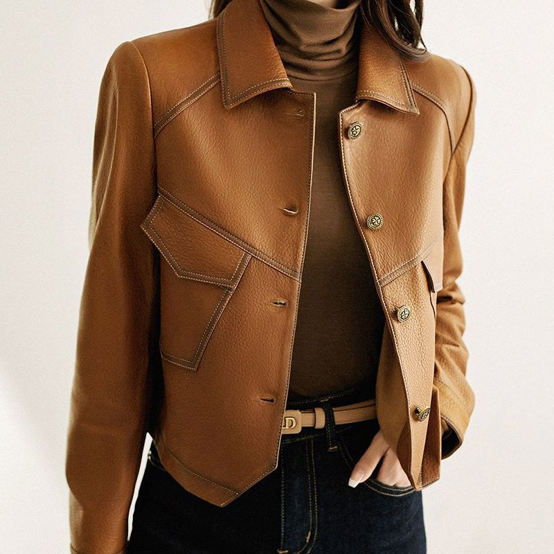 Lucille | Cropped Oversized Leather Jacket - ginlerie 0