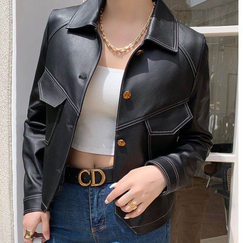 Lucille | Cropped Oversized Leather Jacket - ginlerie 1