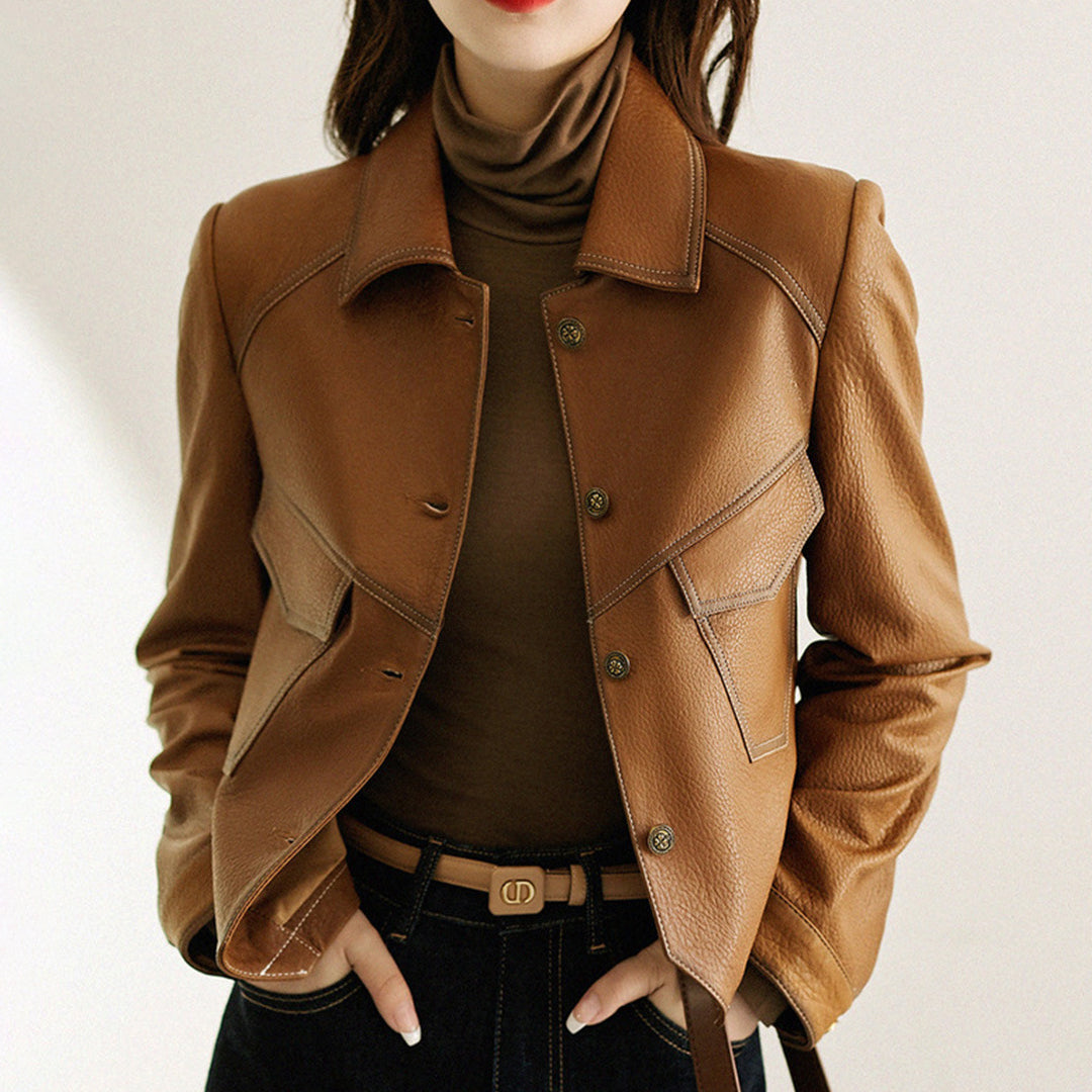 Lucille | Cropped Oversized Leather Jacket - ginlerie 2