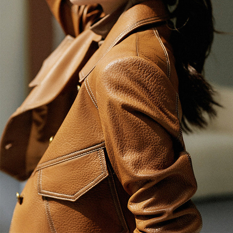 Lucille | Cropped Oversized Leather Jacket - ginlerie 4
