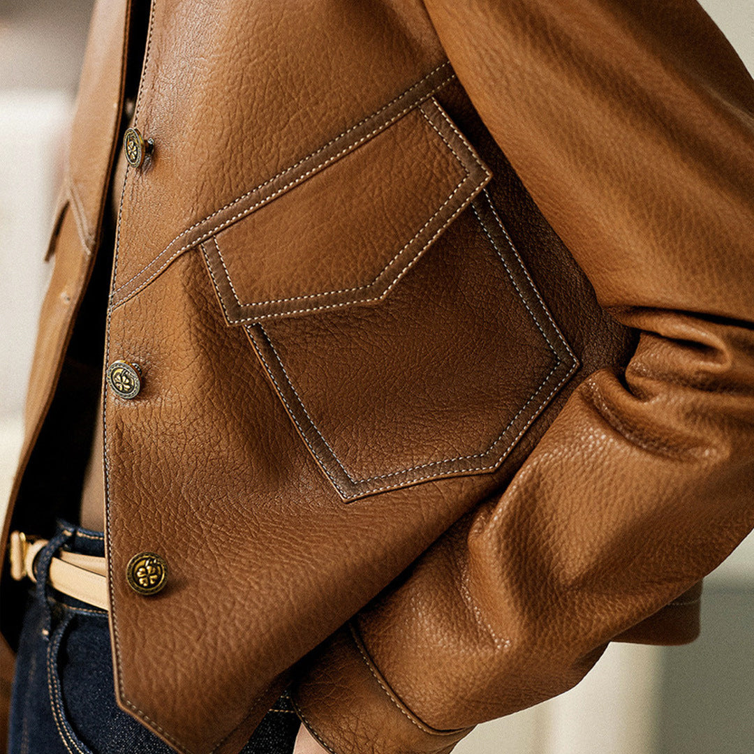 Lucille | Cropped Oversized Leather Jacket - ginlerie 5
