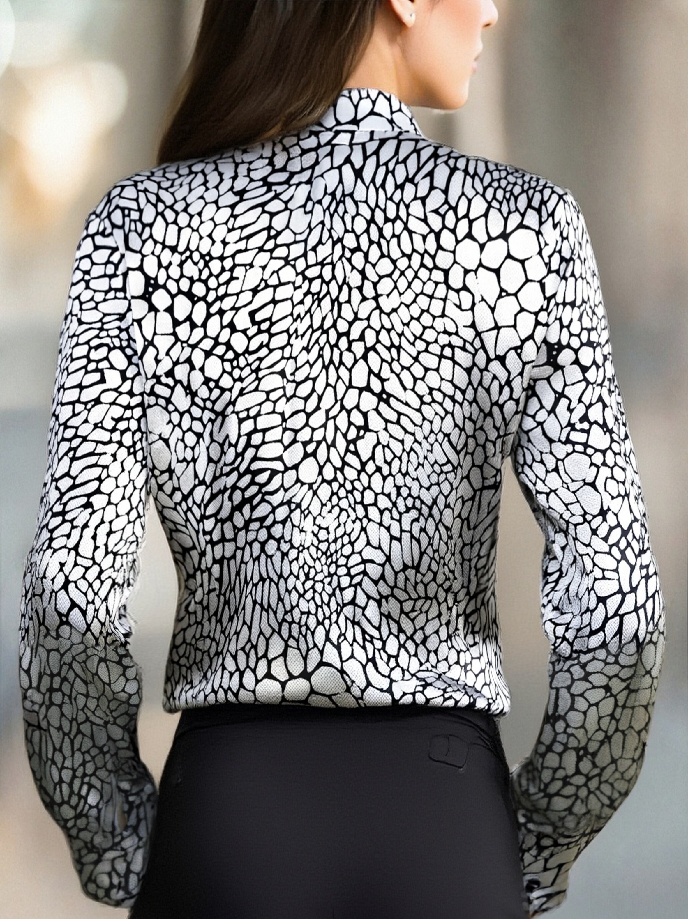 Luna Snake Printed Blouse with Classic Collar – Versatile Satin Top for Day-to-Night Wear 1