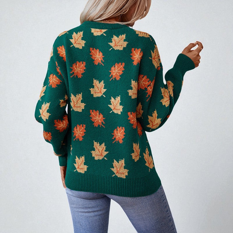 Luna | Autumn Leaf Knit Sweater - ginlerie 5